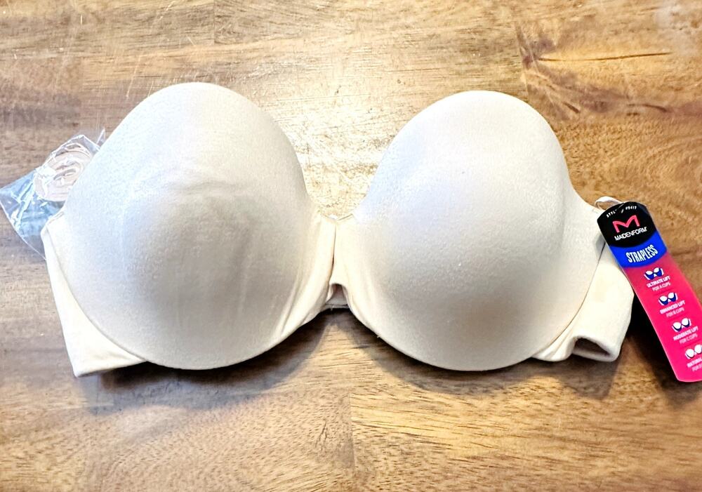 Maidenform Strapless Bra 34C Ivory Comfort Devotion Straps Included Custom Lift